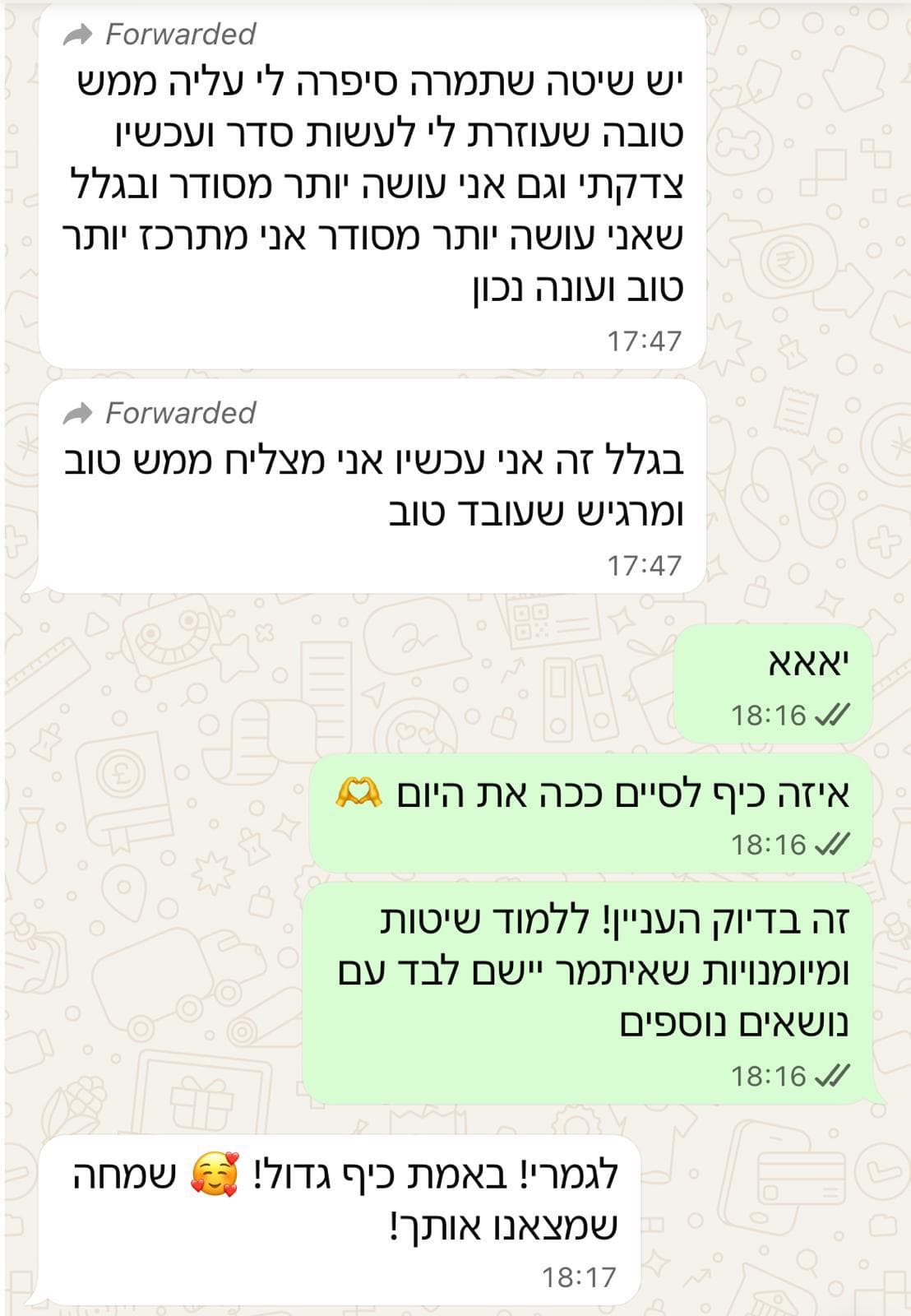 שיחת וואטסאפ — משוב מהורה על התקדמות